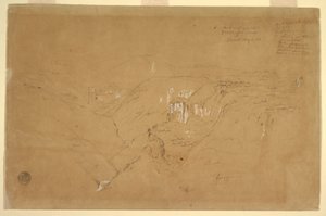 Dessin, Paysage avec le mont Purese, Colombie, 6 août 1853 - Frederic Edwin Church