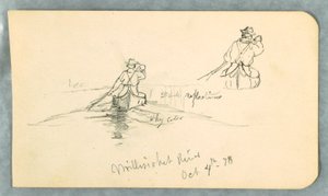 Dessin, homme pagayant un canoë sur la rivière Millinoket [sic], 4 octobre 1878 - Frederic Edwin Church