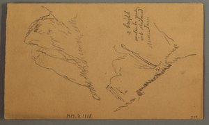 Dessin, Homme dans un bateau, Rocky Peak over Pines, peut-être 1868