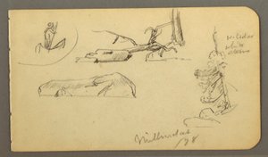 Dessin, Homme en bateau, rochers, tronc d