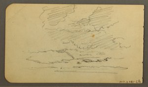 Dessin, Homme en bateau, rochers, tronc d