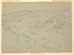 Dessin, Mont des Oliviers, Béthanie, Siloé et Jérusalem, Palestine [Béthanie et Silwan, Jérusalem-Est et Jérusalem, Israël], 7 et 10 février 1868 - Frederic Edwin Church
