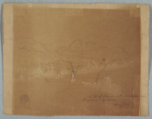 Dessin, Paysage montagneux avec une cascade, près de Tuquerres, Colombie, août 1853 - Frederic Edwin Church