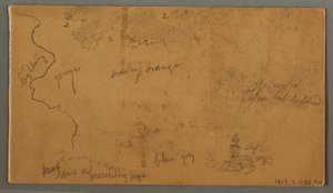 Dessin, montagnes sur une plaine, deux arcs-en-ciel, Autriche ou Bavière, 1868