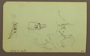 Dessin, montagnes, église ; verso : figures, église, 1883