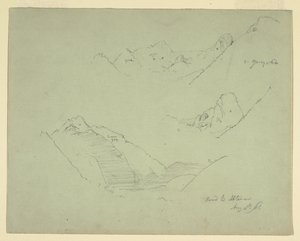 Dessin, montagnes près d