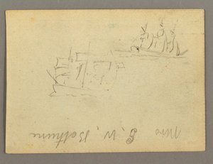 Dessin, nom écrit, voiliers, peut-être 1868 - Frederic Edwin Church