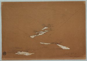 Dessin, vallée montagneuse étroite avec ruisseau en cascade près d