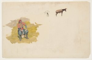 Dessin, Proche-Orient, homme, âne, 1868-69 - Frederic Edwin Church