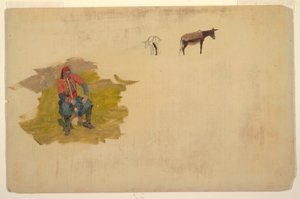 Dessin, Proche-Orient, homme, âne, 1868-69 - Frederic Edwin Church