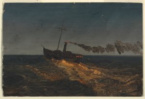 Dessin, bateau à aubes au crépuscule, vers 1853 - Frederic Edwin Church