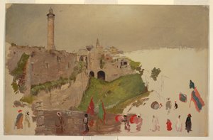 Dessin, défilé entrant dans la ville, Jaffa, début mars 1868 - Frederic Edwin Church