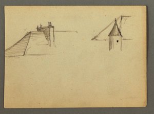 Dessin, toit avec cheminée, tourelle, peut-être 1868 - Frederic Edwin Church