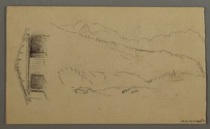 Dessin, toits, portes, pics montagneux, août 1868 - Frederic Edwin Church