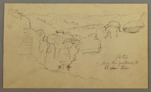 Dessin, Esquisse. Vue de Khirbet en Wasara "Petra / from the parthway to / El Deir", peut-être 1868, 26 février - Frederic Edwin Church