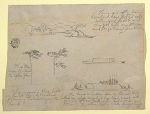 Dessin, Croquis de Colombie : Arbres et embarcations (Champans), 1853 - Frederic Edwin Church