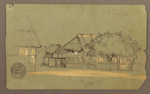 Dessin, rue avec des maisons, Guayaquil, Équateur, mai 1857 - Frederic Edwin Church
