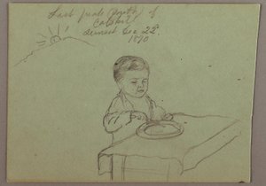 Dessin, coucher de soleil, enfant mangeant, 22 décembre 1870 - Frederic Edwin Church