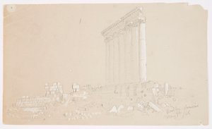 Dessin, Temple de Jupiter au lever du soleil, Baalbek, 7 mai 1868 - Frederic Edwin Church
