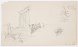 Dessin, Temple de Jupiter au lever du soleil, Baalbek, 7 mai 1868 - Frederic Edwin Church