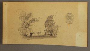 Dessin, Trois vaches sur une route dans les bois, vers 1845 - Frederic Edwin Church
