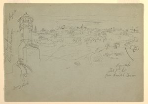 Dessin, tour de Lydda et Ramleh vue de la tour de Ramleh, Palestine [Ramleh, Israël], 7 et 10 février 1868 - Frederic Edwin Church