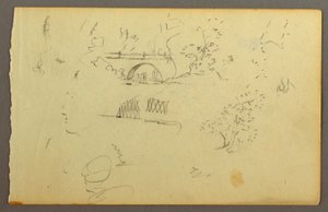 Dessin, Arbres, pont, visages de profil, peut-être 1844 - Frederic Edwin Church