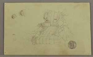 Dessin, deux têtes, ruines, peut-être 1868