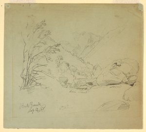 Dessin, vallée avec un pont près de Macugnaga, 12 septembre 1868 - Frederic Edwin Church