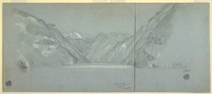 Dessin, Vue du lac Konigssee avec le Falkenstein, près de Berchtesgaden, Bavière, Allemagne, 2e partie, 11 juillet 1868 - Frederic Edwin Church