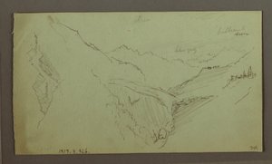 Dessin, village et vallée montagneuse escarpée (Alpes), 1868-69 - Frederic Edwin Church