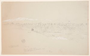 Dessin, village de Kuseiyeh, Mont-Liban au loin, mai 1868 - Frederic Edwin Church