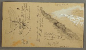 Dessin, femmes se lavant à un abreuvoir, montagnes, 28 août 1868