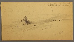 Dessin, colline boisée, vallée vallonnée, soleil, janvier 1866 - Frederic Edwin Church