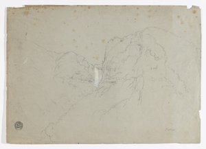 Dessin. a. Esquisse. Ralls de Tequendama près de Bogota, Colombie. b. Vue de chaînes de montagnes lointaines. - Frederic Edwin Church
