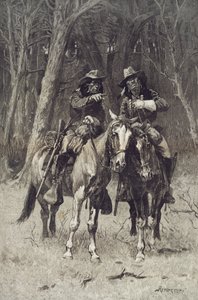 Éclaireurs Cheyenne patrouillant le Grand Bois du Nord Canadien, Oklahoma, 6 avril