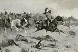 Rushing Red Lodges Passed through the Line, c.1900 - Frederic Remington