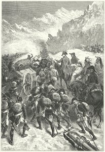 Napoléon menant son armée à travers les Alpes