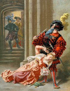 Barbe-Bleue essayant de tuer sa femme, c.1890 (illustration) - Frederic Theodore Lix