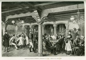 Intérieur de la taverne Tiefenkeller à Strasbourg. Gravure pour illustrer l