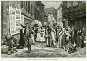 Chanteur de lamentations dans les rues de Barr. Gravure pour illustrer l
