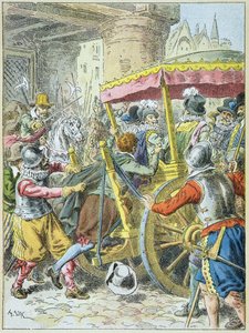 Assassinat du roi Henri IV par François Ravaillac dans la rue de la Ferronnerie à Paris, le 14 mai