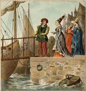Chanson populaire : « A Nantes est arrivé ». Illustration (détail) par Frédéric Théodore Lix (1830-1897) dans « Chansons et rondes enfantines des provinces de la France » - Frederic Theodore Lix