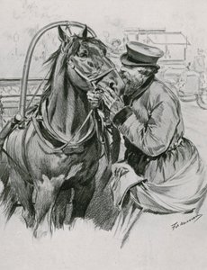Un cocher de droshky embrassant son cheval pour lui dire bonjour - Frederic de Haenen
