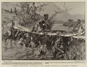 Un pont humain au Swaziland, la reine traversant un ruisseau gonflé - Frederic de Haenen