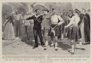 John Bull et frère Jonathan, une scène de rue à Gibraltar lors de la visite de troupes américaines - Frederic de Haenen