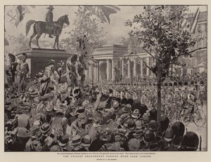Le détachement de cyclistes passant par Hyde Park Corner - Frederic de Haenen