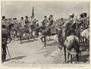 Le tsar regardant le défilé de sa garde du corps (2e gardes cosaques) lors de la revue de printemps sur le Champ de Mars, Saint-Pétersbourg - Frederic de Haenen