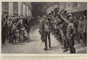 Trois hourras pour la reine, Sa Majesté inspectant les volontaires coloniaux invalides au château de Windsor