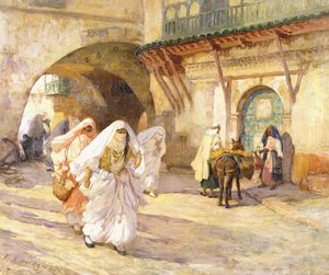 Femmes arabes dans une rue - Frederick Arthur Bridgman